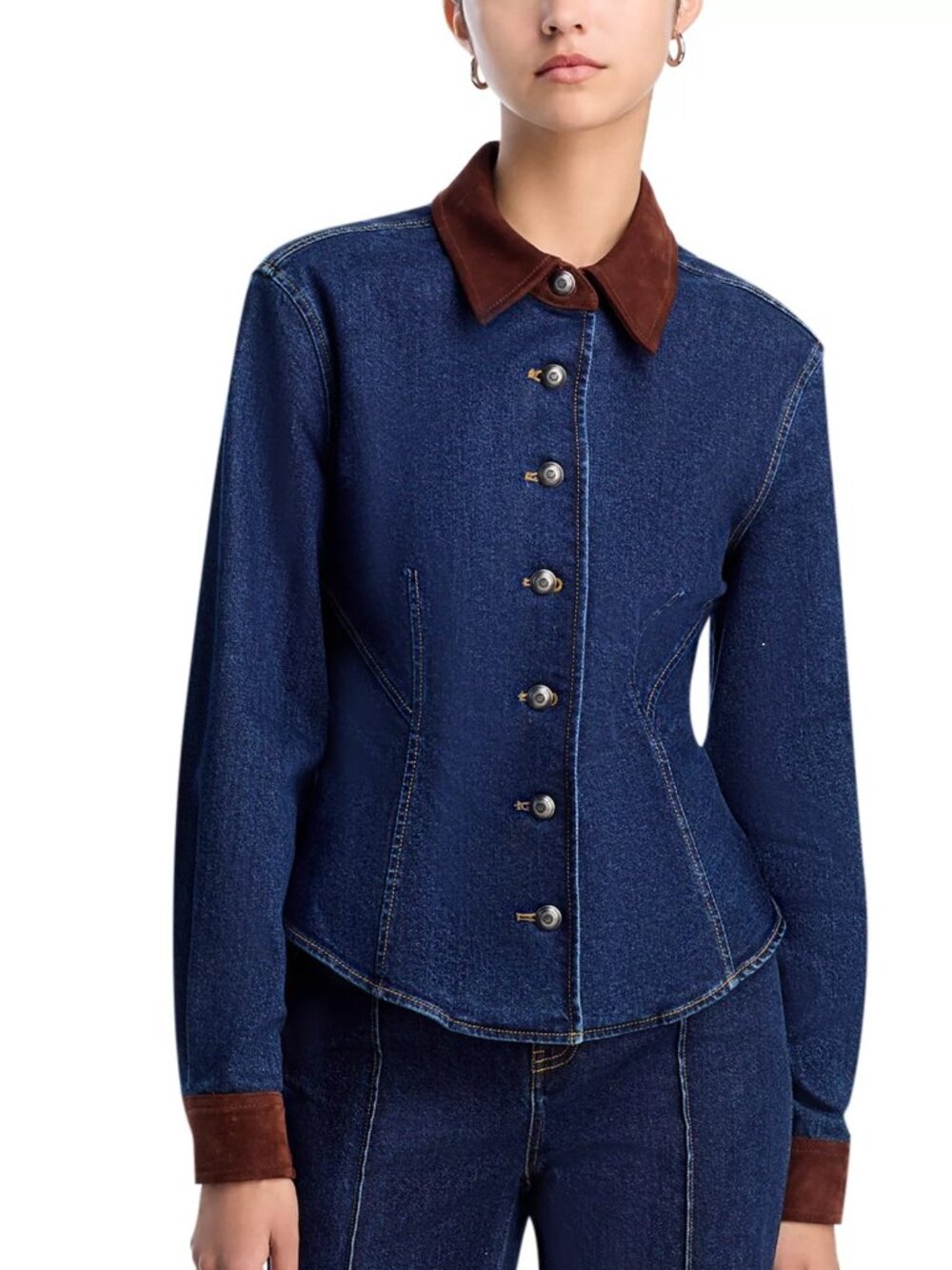 Cinq a Sept Suede Trim Denim Shirt